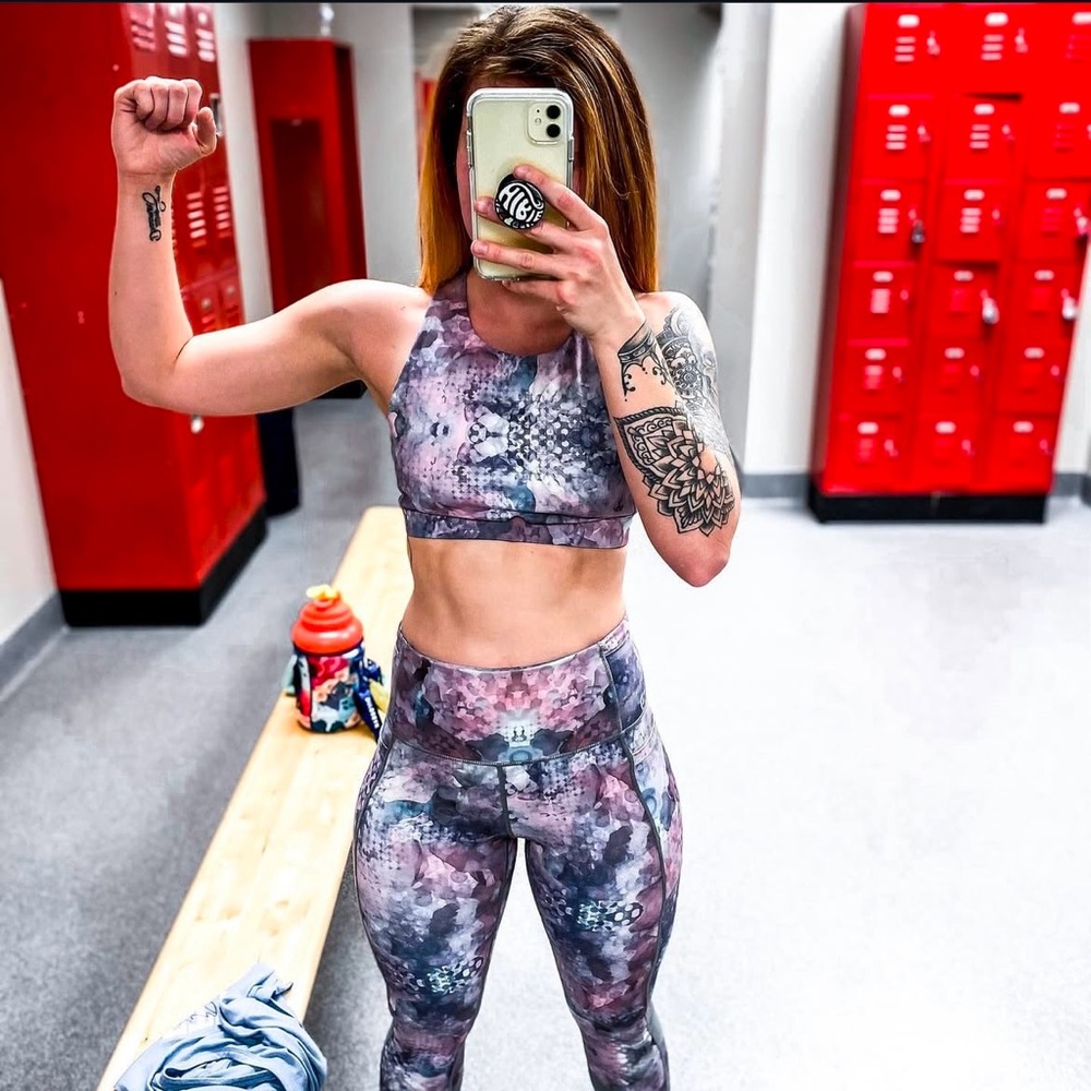 Linc Active Lilac Multi Patterned Workout Legging… - image 1